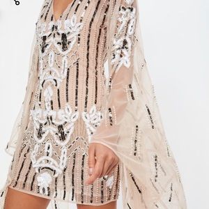 Embellished mesh shift dress